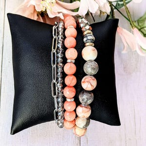 Peach Dream Crystal Beaded layered cuff bracelet - - LadybugfeetDesigns -