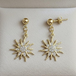Fiery Sun Charm Drop Stud Earrings-Gold - - LadybugfeetDesigns -