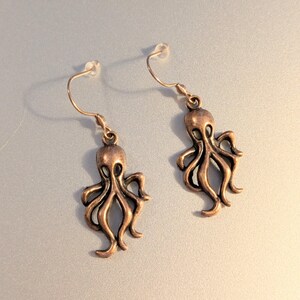 Octopus dangle earrings, Copper/Rose Gold - - LadybugfeetDesigns -