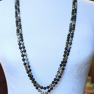 Spider Web Jasper + Hematite + Crystal Semi-Precious Gemstone Necklace - 36 inch - - LadybugfeetDesigns -
