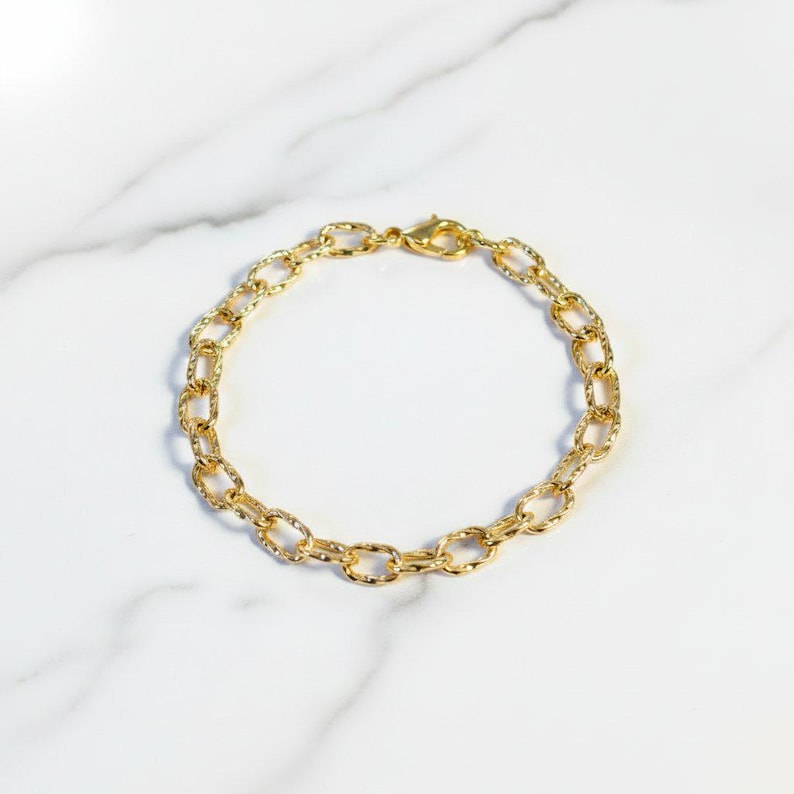14K Gold Filled Textured Oval cable chain Bracelet Base - D.i.y. - Build Your Charm Bracelet! - - LadybugfeetDesigns -