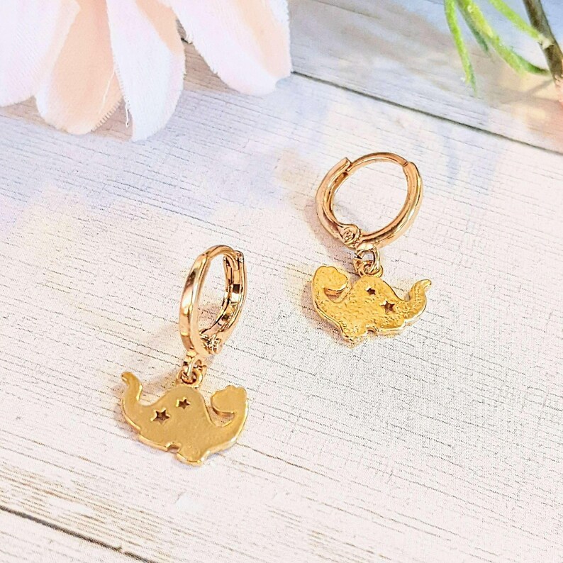 Dinosaur Huggie Hoop earrings, Gold - 15mm - - LadybugfeetDesigns -