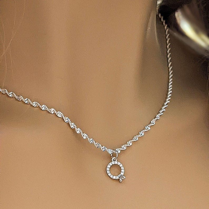 CZ Diamond Engagement Ring Necklace/Earring set, Sterling Silver - - LadybugfeetDesigns -