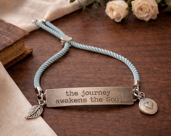The Journey Awakens the Soul, Inspirational Quote Twisted rope bolo Bracelet