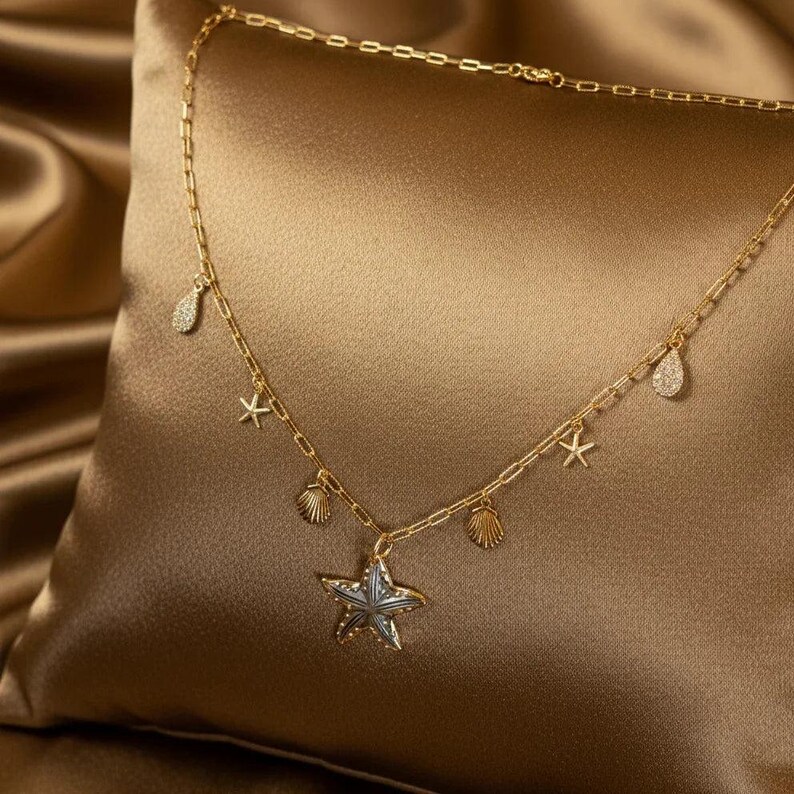 Beach Vibes Multi Charm Link Necklace, Gold- 20 inch - - LadybugfeetDesigns -