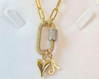 Collana con moschettone a forma di cuore con iniziale in oro - 50 cm