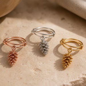 Pine Cone Expandable Charm Ring - - LadybugfeetDesigns -
