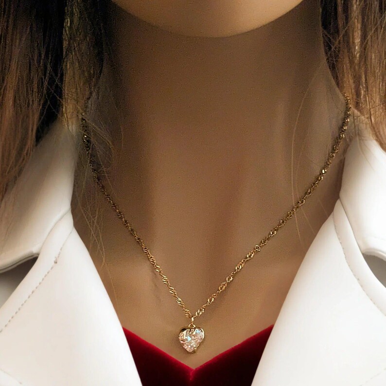 Sparkly Melting Heart necklace, Gold- 20 inch - - LadybugfeetDesigns -