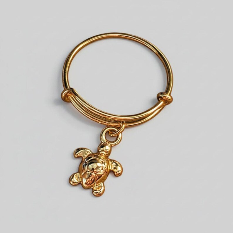 Sea Turtle Expandable Charm Ring - Gold - - LadybugfeetDesigns -