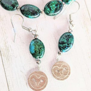 African Turquoise Jasper Owl Bracelet/Earring Set - - LadybugfeetDesigns -