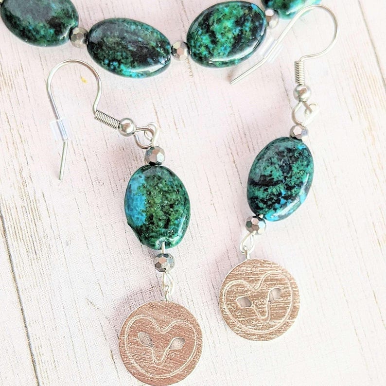 African Turquoise Jasper Owl Bracelet/Earring Set - - LadybugfeetDesigns -