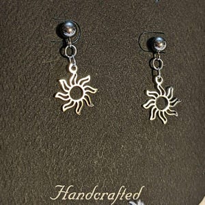 Fiery Sun Charm Drop Stud Earrings-Silver - - LadybugfeetDesigns -