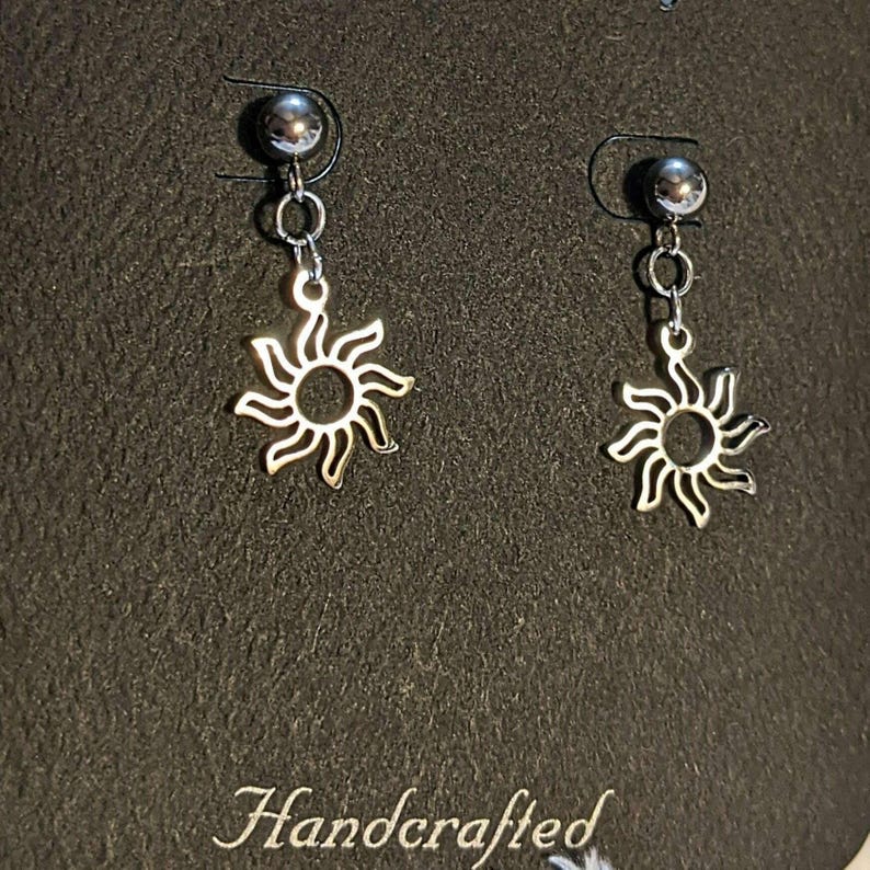 Fiery Sun Charm Drop Stud Earrings-Silver - - LadybugfeetDesigns -