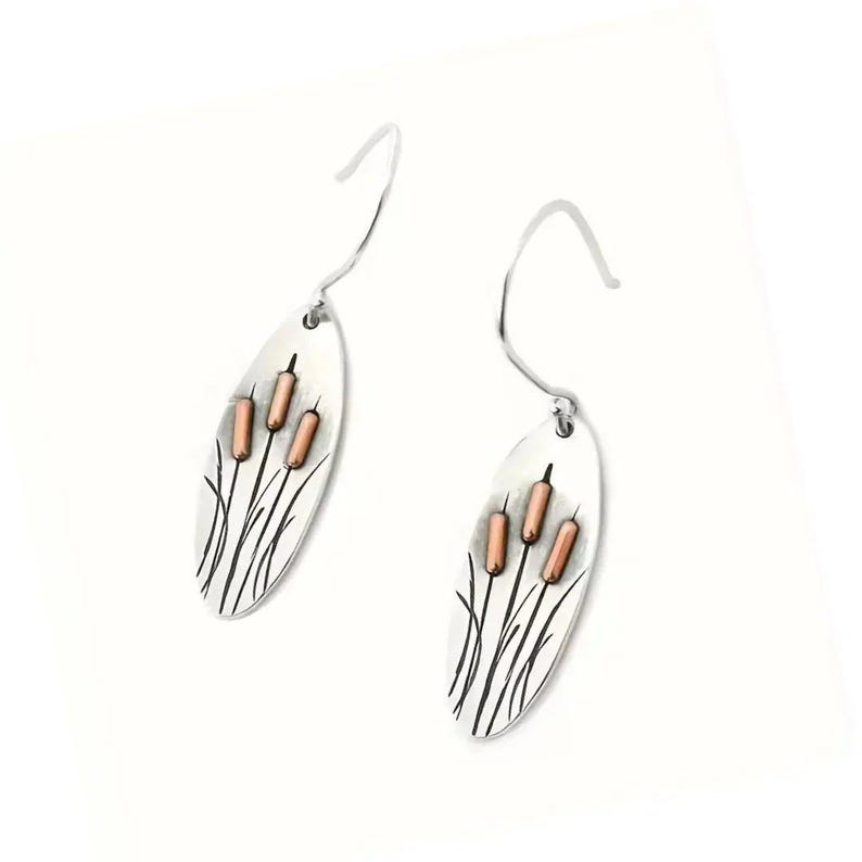 Rustic Cattail/Foxtail Hook Earrings - - LadybugfeetDesigns -