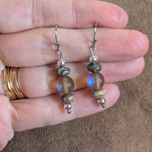 Moonstone/Leopard Skin Jasper Beaded Hook Earrings - - LadybugfeetDesigns -
