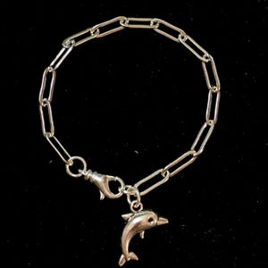 Silver Dolphin Stainless Steel Paperclip Chain Bracelet - - LadybugfeetDesigns -