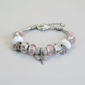 Cancer Awareness European beaded bracelet - Silver - - LadybugfeetDesigns -