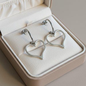 Rustic Heart Hoop Earrings, Silver - 16mm - - LadybugfeetDesigns -