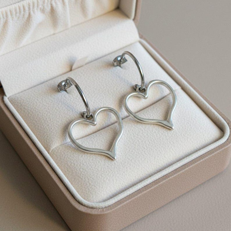 Rustic Heart Hoop Earrings, Silver - 16mm - - LadybugfeetDesigns -