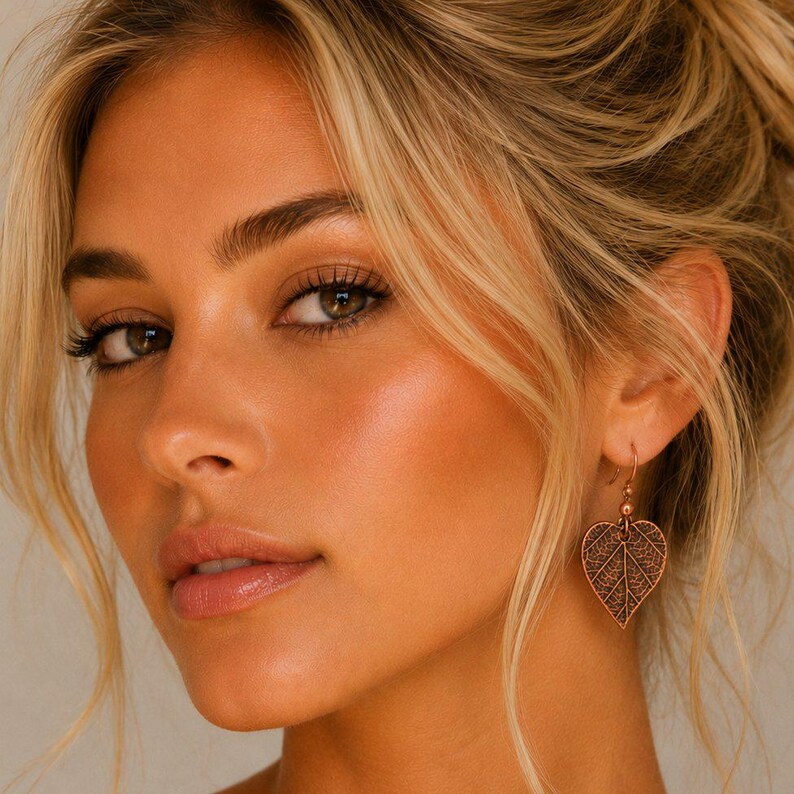 Leaf dangle earrings, Copper/Rose Gold - - LadybugfeetDesigns -
