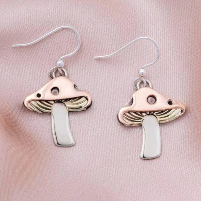 Rustic Whimsical Mushroom Hook Earrings - - LadybugfeetDesigns -