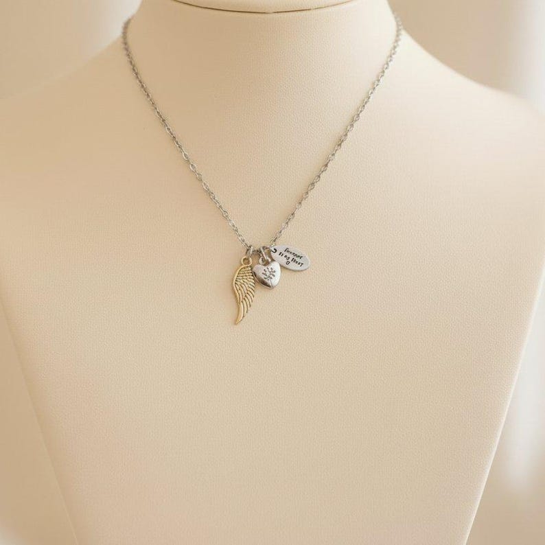 Forever in my Heart Memory necklace, Silver - 20 inch - - LadybugfeetDesigns -