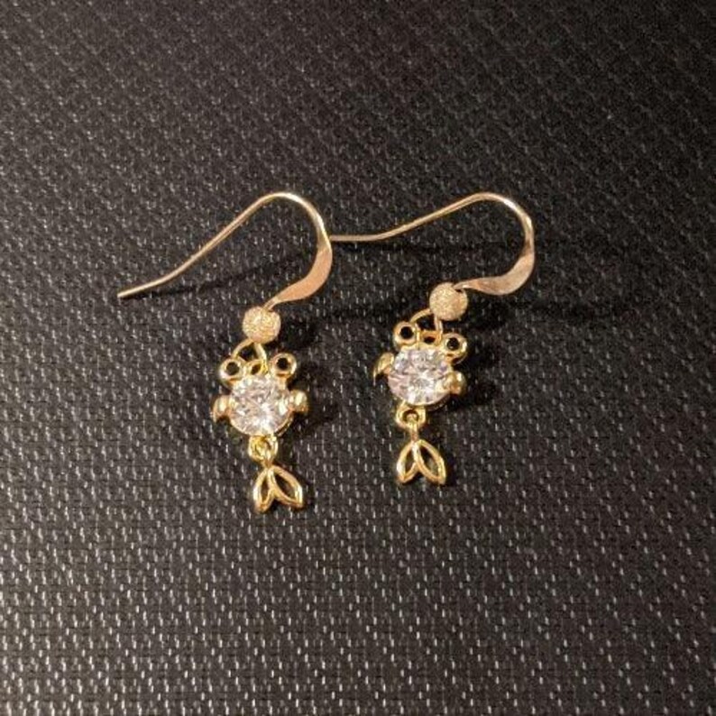 14K Gold CZ Goldfish Koi dangle earrings - - LadybugfeetDesigns -
