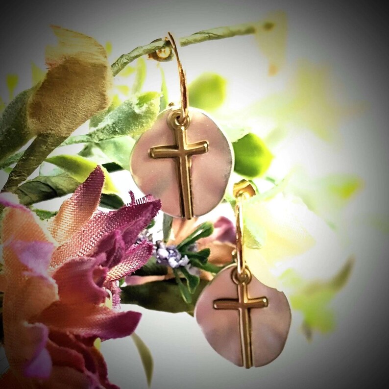Cross Two-Tone Dangle Earrings - - LadybugfeetDesigns -