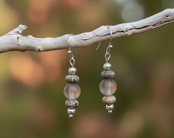 Boucles d'oreilles à crochet en perles de pierre de lune/jaspe léopard