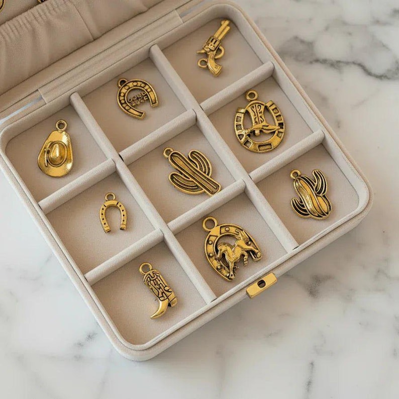 Wild West Themed Charm Box - 9 pc., Gold - - LadybugfeetDesigns -