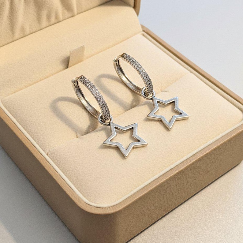 Silver Rhodium CZ Hoop earrings, Hoop Drop, 20mm - - LadybugfeetDesigns -