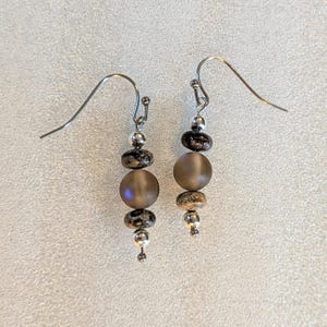 Moonstone/Leopard Skin Jasper Beaded Hook Earrings - - LadybugfeetDesigns -