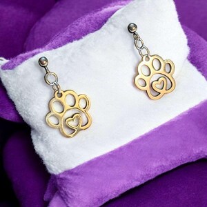 Dog Paw Charm Drop Stud Earrings-Silver - - LadybugfeetDesigns -