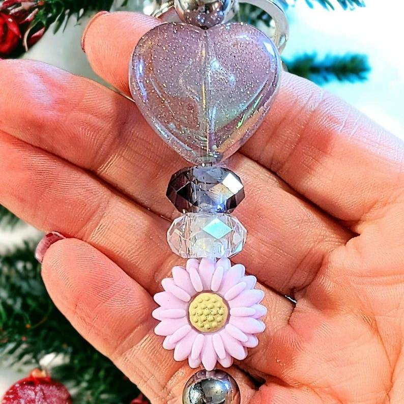 Heart & Flower Crystal Keychain/Purse Clip - - LadybugfeetDesigns -