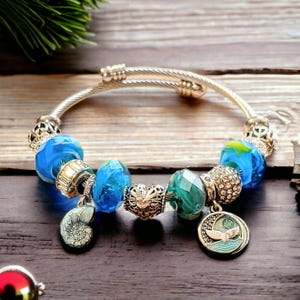 Ocean Lover Euro Cuff Wrap Bracelet, Silver - - LadybugfeetDesigns -