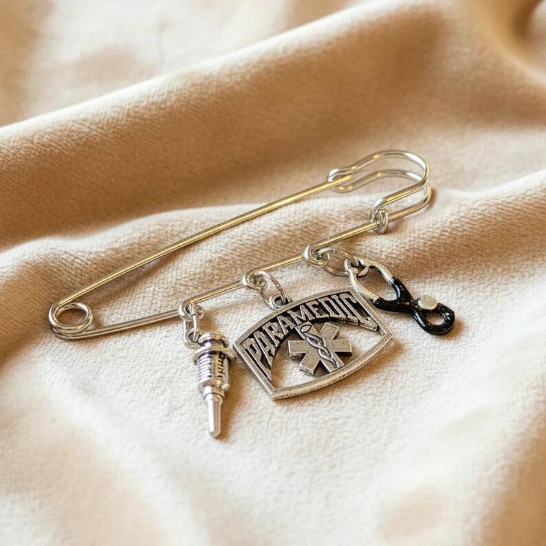 Paramedic Safety Pin Brooch, Purse Charm - - LadybugfeetDesigns -