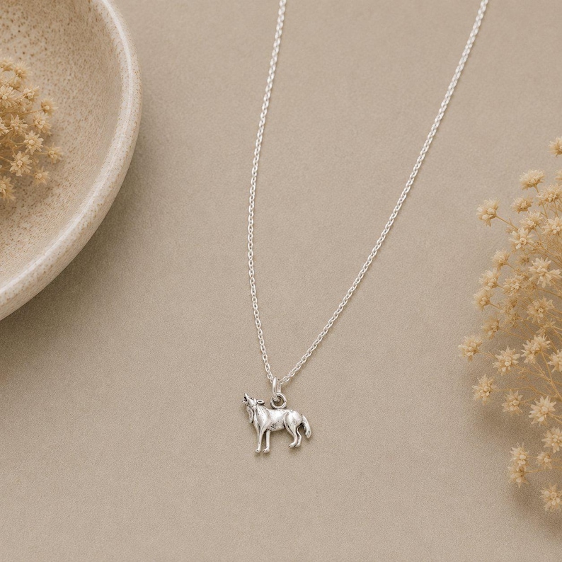 Howling Wolf Necklace, 20 inches - Silver - - LadybugfeetDesigns -