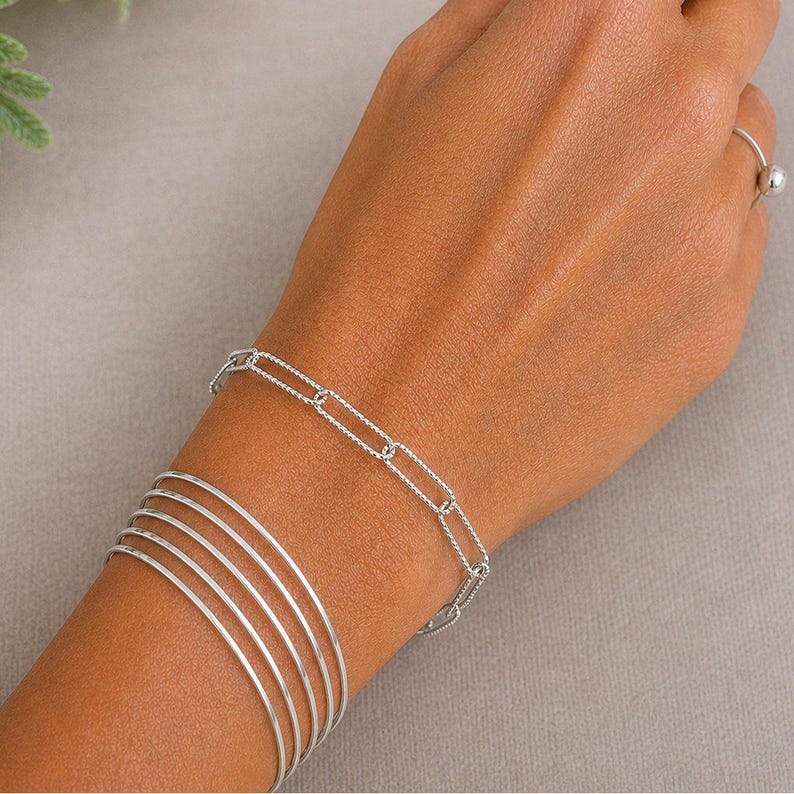 Diamond Cut Silver Paperclip Chain Bracelet - - LadybugfeetDesigns -