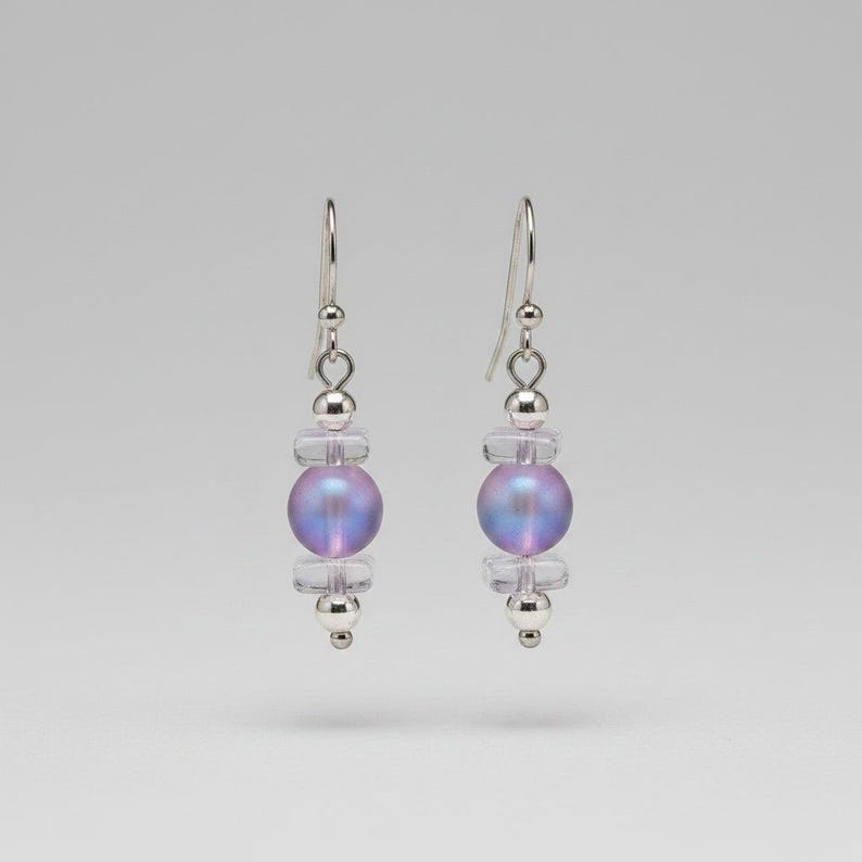Amethyst/Purple Mermaid Glass Beaded Hook Earrings - - LadybugfeetDesigns -