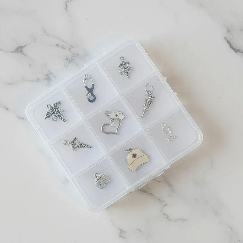 CNA/RN Nurse Charm Box - 9 pc., Silver - - LadybugfeetDesigns -