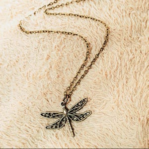 Dragonfly Boho Necklace, Antique Bronze - 18 inches - - LadybugfeetDesigns -