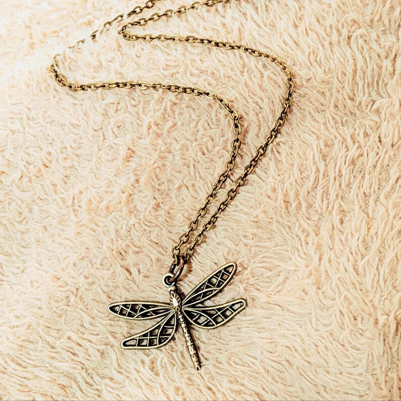 Dragonfly Boho Necklace, Antique Bronze - 18 inches - - LadybugfeetDesigns -