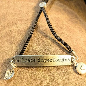 Embrace Imperfection Inspirational Quote Twisted Rope Bolo Bracelet - - LadybugfeetDesigns -