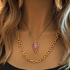 Natural Titanium Quartz Crystal Arrowhead necklace, Gold - 18- 24 inch - - LadybugfeetDesigns -