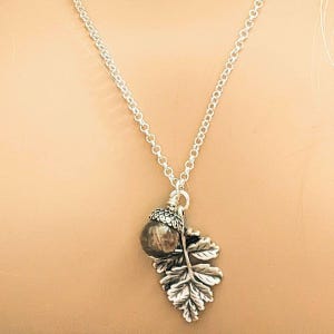 Acorn Oak Leaf Necklace, Silver - - LadybugfeetDesigns -