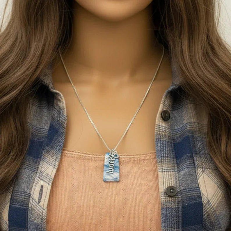 Dream Tag necklace, Sterling Silver - 30 inch - - LadybugfeetDesigns -