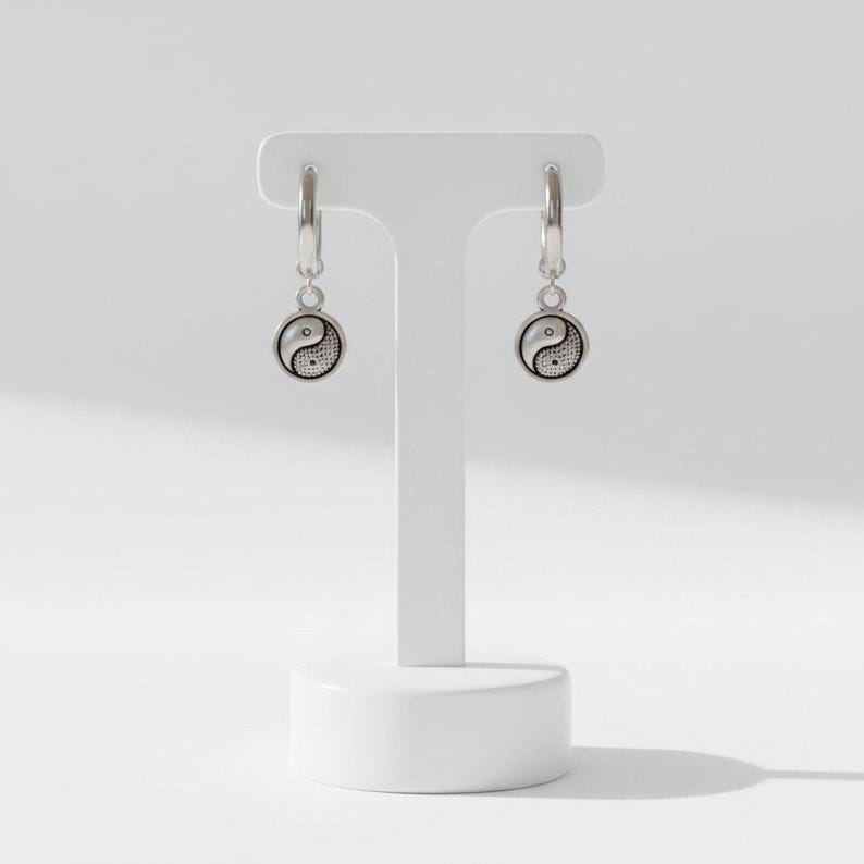 Yin Yang Huggie Hoop earrings, 12mm Hoop Drop - - LadybugfeetDesigns -