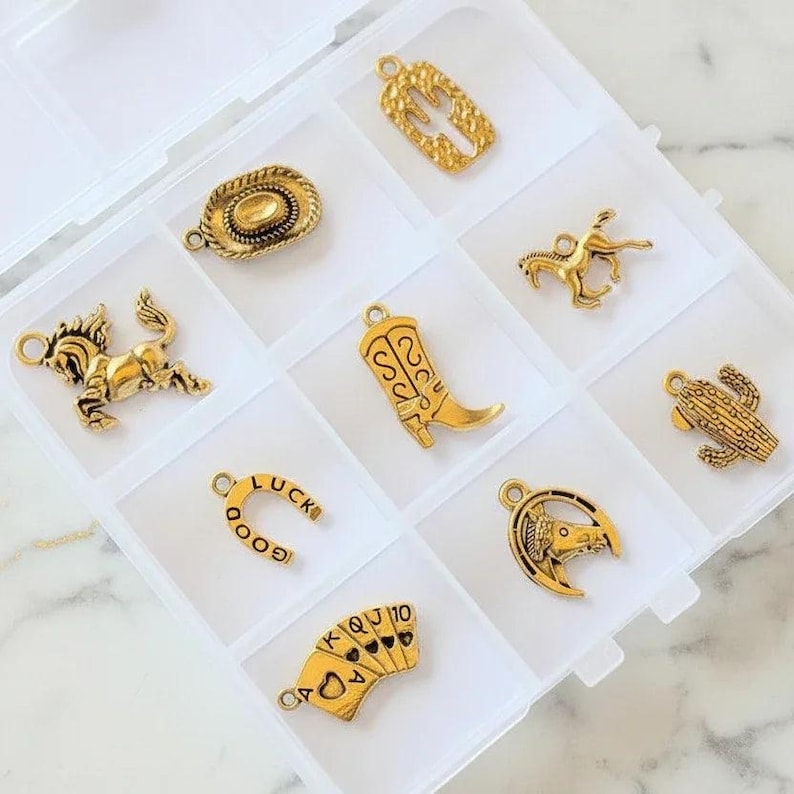 Wild West II Themed Charm Box - 9 pc., Gold - - LadybugfeetDesigns -