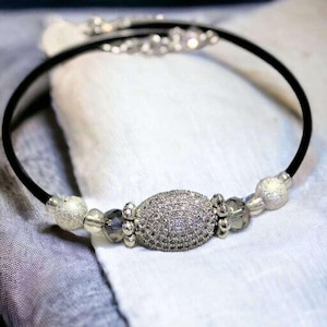 Cubic Zirconia Memory Wire Bangle bracelet - - LadybugfeetDesigns -