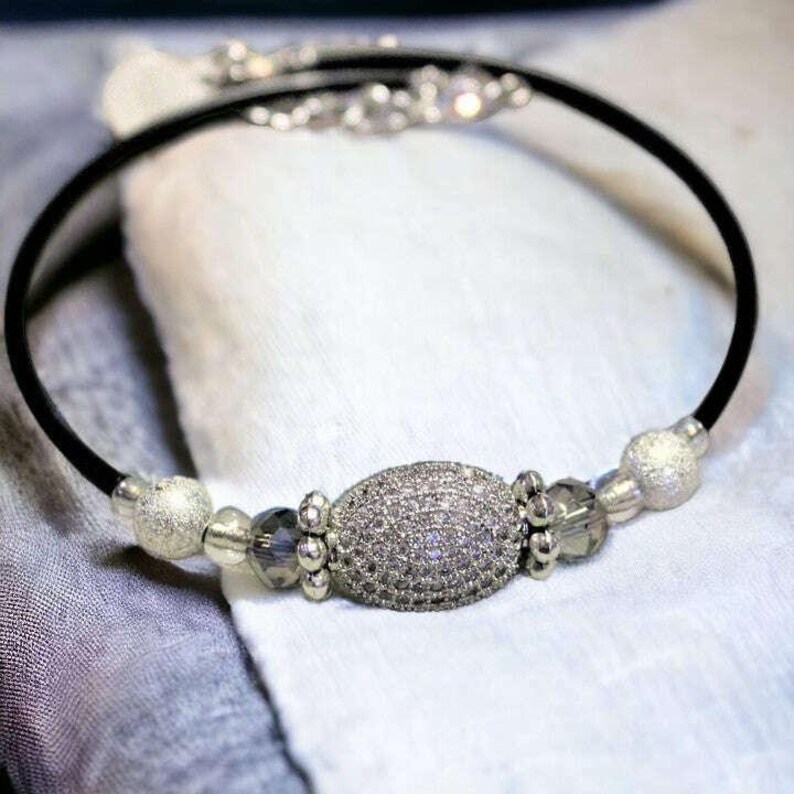 Cubic Zirconia Memory Wire Bangle bracelet - - LadybugfeetDesigns -